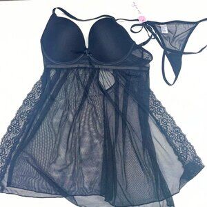 NEW Women Lingerie Black Lace Nighty Ruffle Babydoll Sexy Nightdress Sz XL